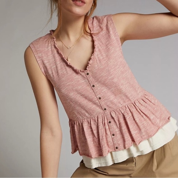 Anthropologie Tops - NWT Anthropologie Pilcro Ruffle Babydoll Tank Top Rose Size M